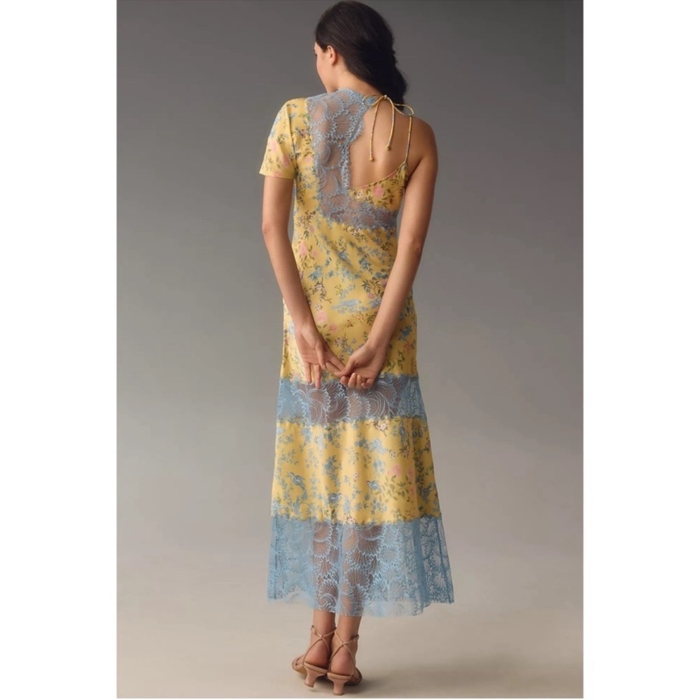 ANTHROPOLOGIE Geisha Designs Asymmetrical Lace Slip Maxi Dress Yellow Floral NWT - Picture 8 of 9